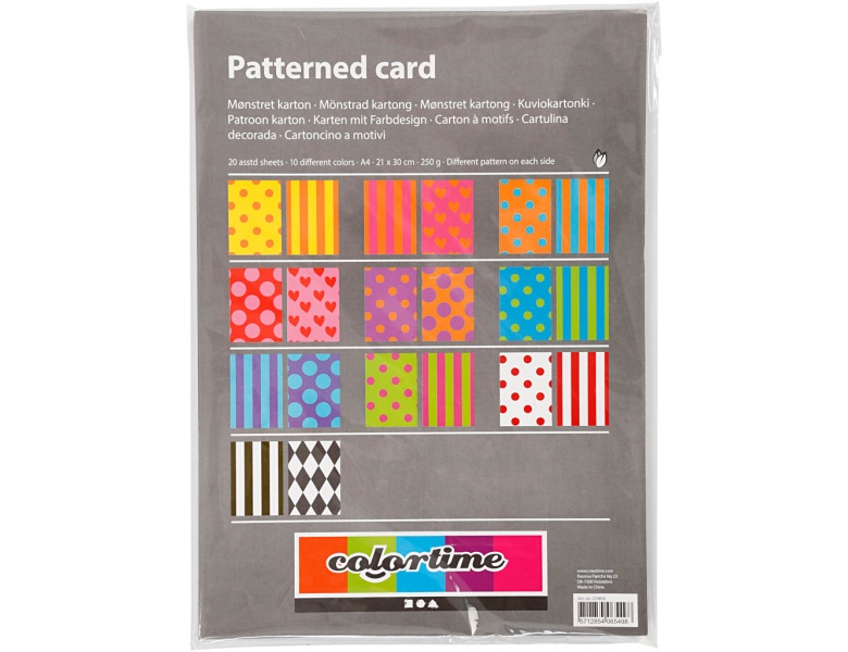 Creativ Company Bedruckter Karton Farbe A4, 20 Blatt, 250gr.