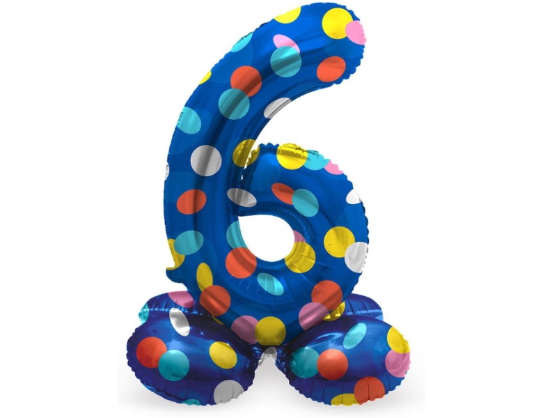 Folat Stehender Folienballon Bunte Punkte Zahl 6 - 72cm
