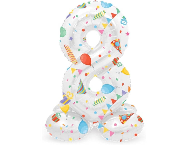 Stehender Folienballon Joyful Party Nummer 8 -72cm