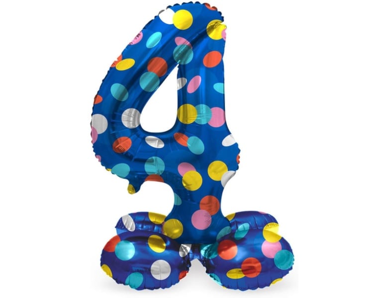Stehender Folienballon Bunte Punkte Zahl 4 - 72cm
