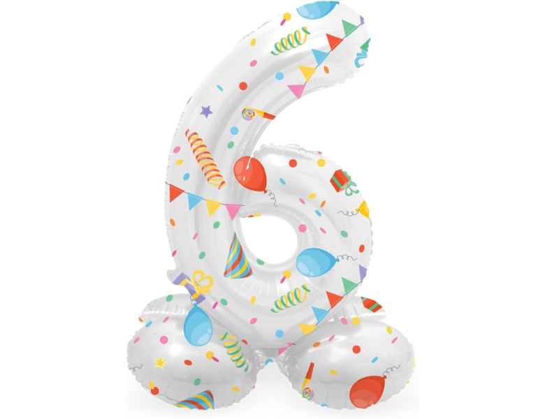 Folat Stehender Folienballon Joyful Party Nummer 6 -72cm