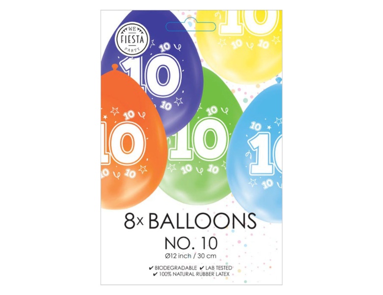 Globos Luftballons 2-seitig bedruckt Zahl 10, 8 Stck