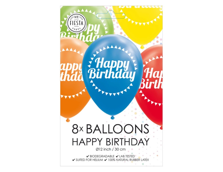 Globos Luftballons Happy Birthday Mix Colors 30cm, 8St.