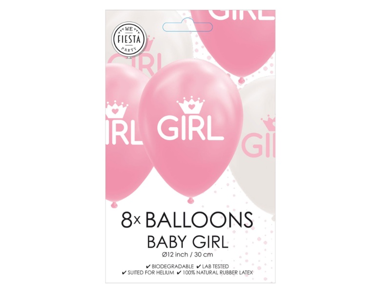 Globos Luftballons Tochter Baby Rosa/Wei 30cm, 8St.