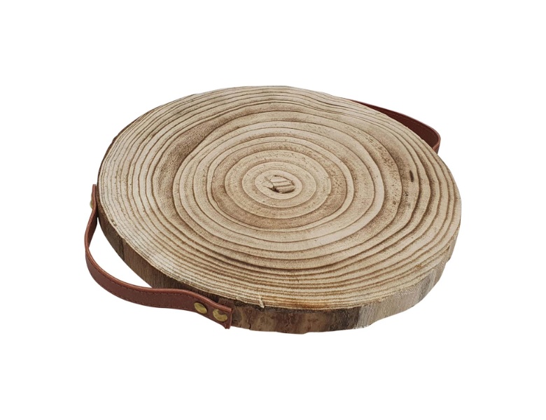 Playwood Deko-Baumscheibe aus Paulownia-Holz mit Ledergriffen