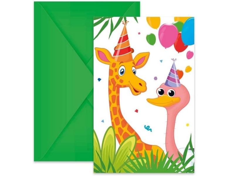 Procos Einladungskarten Jungle Balloons, 6 Stk. mit Couvert