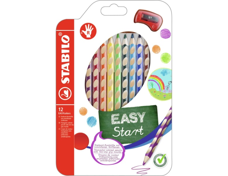 Stabilo EASYcolors Buntstifte Rechtsh�nder, 12St. + Bleistiftspitzer
