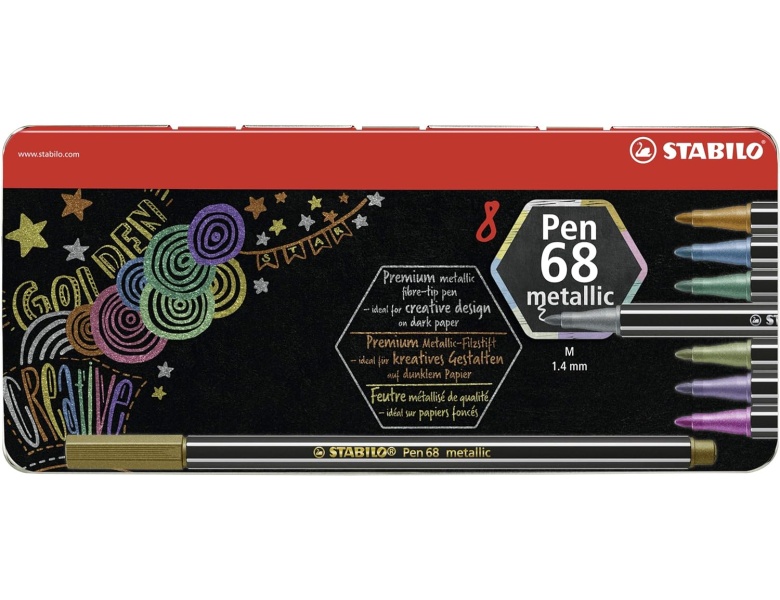 Stabilo Pen 68 Metallic-Metallbox-Filzstifte, 8 St�ck.