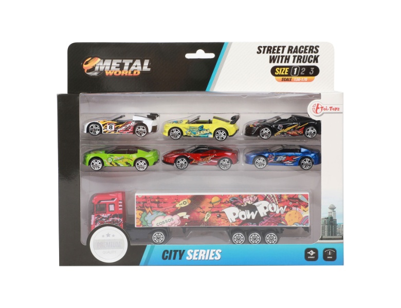 Toi-Toys Metall-Truck mit 6 Rennwagen