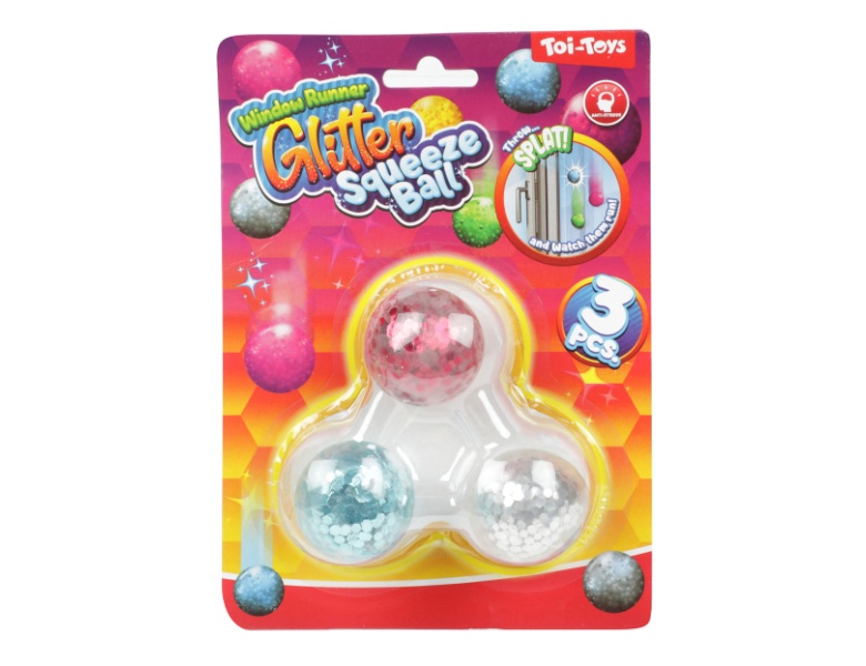 Toi-Toys Window Crawler Squeeze Balls Glitter, 3 Stk.