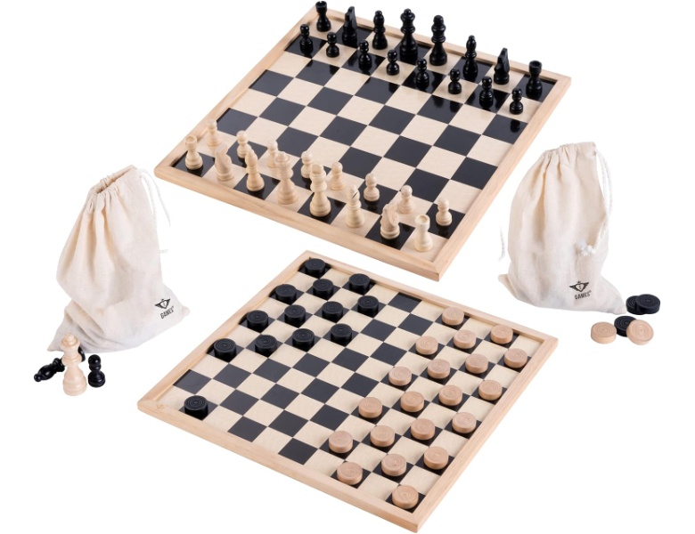 Weible Schach & Dame-Set mit Baumwolltasche