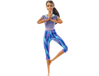 Puppe im lila Yoga Outfit Afro-Style