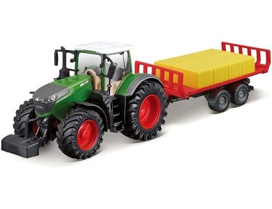 Bburago Traktor Fendt 1050 Vario mit Schwungrad & Heuballen-Transporter