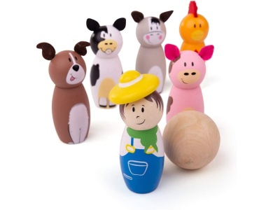 Bigjigs Holz-Bowling-Set Farm, 7-tlg.