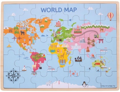 Bigjigs Weltkartenpuzzle aus Holz, 35dlg.