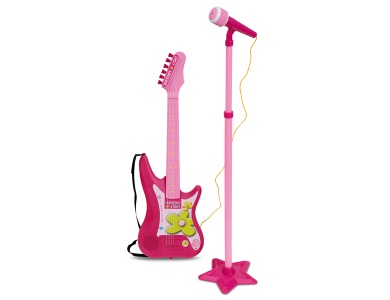 Elektronische Gitarre mit Stand-Mikrofon Pink