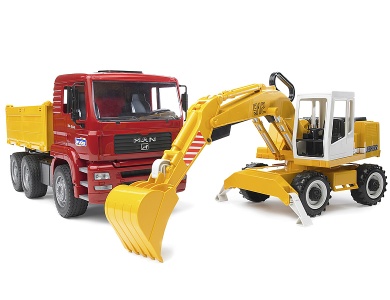 MAN TGA Kipplastwagen und Bagger