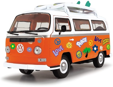 Sound 12 cm NEU Spielzeugauto grün /b Modellauto VW Bus Love & Peace mit Light 