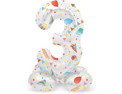 Folat Stehender Folienballon Joyful Party Zahl 3 -72cm