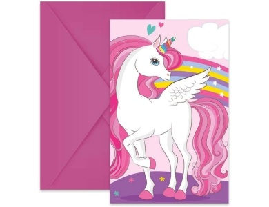 Procos Einladungen und Umschl�ge FSC Einhorn Regenbogenfarben, 6 St�ck.