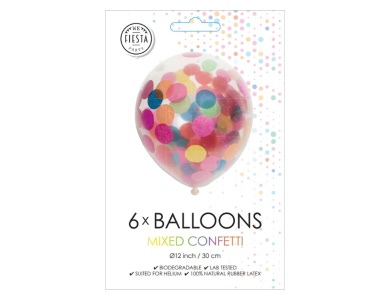 Globos Konfetti-Luftballons, Papier-Konfetti-Mix, 30 cm, 6 Stck.