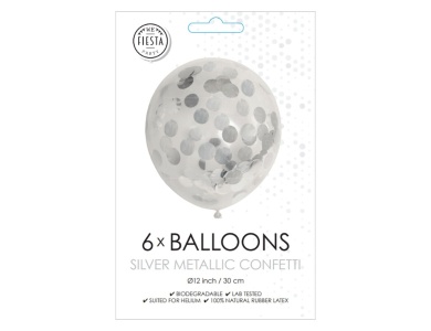 Globos Konfetti-Luftballons, Papierkonfetti, Metallic-Silber, 30 cm, 6 Stck.