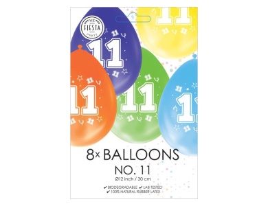 Globos Luftballons 2-seitig bedruckt Zahl 11, 8 Stck