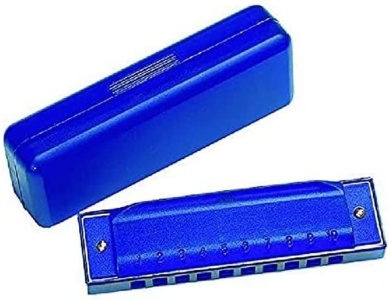 Mundharmonika in Kunststoffschachtel blau