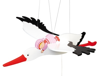 Schwingtier Storch mit Baby Pink