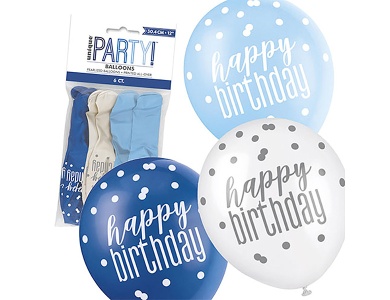 Luftballone Happy Birthday Blau-Mix 6Teile
