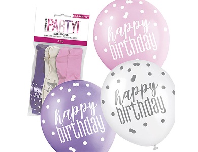 Luftballone Happy Birthday Violett-Mix 6Teile