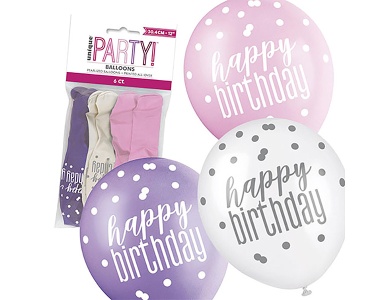 Unique Luftballone Happy Birthday Violett-Mix (6Teile)