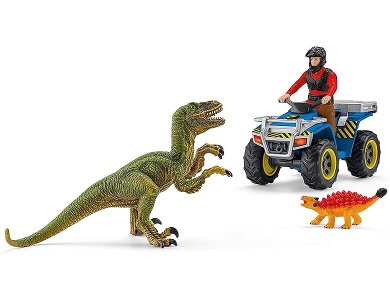 Schleich Flucht auf Quad vor Velociraptor