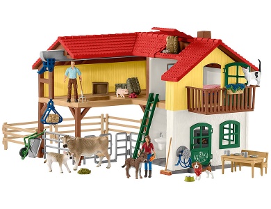 Bauernhaus mit Stall und Tieren