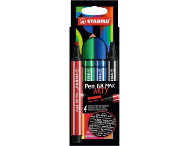 Stabilo Pen 68 MAX ARTY � Filzstift mit dicker Keilspitze, 4 Farben
