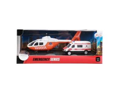 Toi-Toys Metall-Trauma-Hubschrauber und Krankenwagen Orange