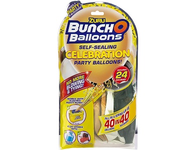 Nachfllpack mit 24 Luftballons Schwarz/Gold/Weiss