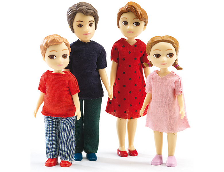 DJECO Biegepuppen Familie Thomas /& Marion mit Kindern für Puppenhaus