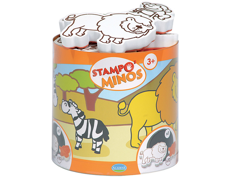 Aladine Stempelset Minos Safari - 10 Stempel + Stempelkissen Für Kinder Ab 3