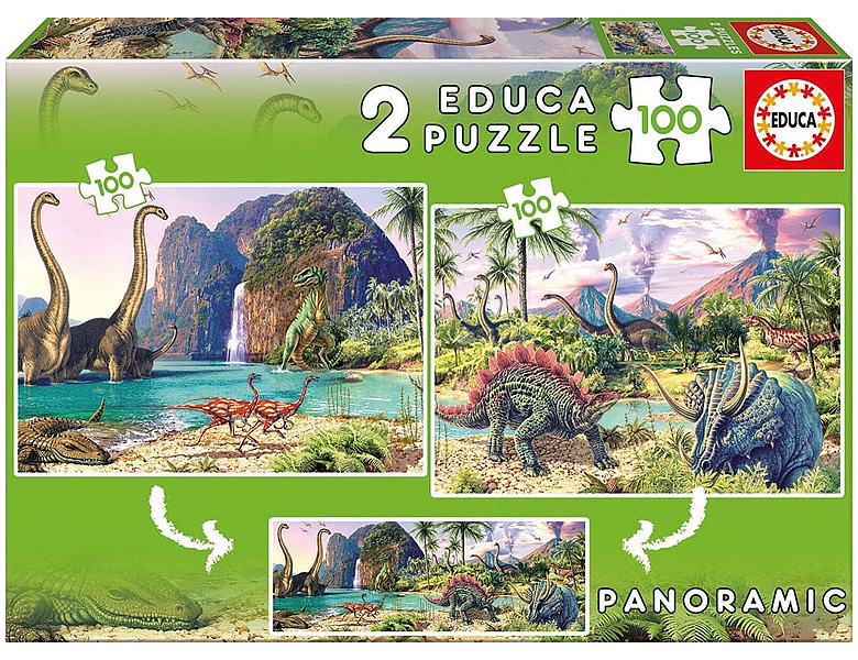 Educa Puzzle Welt der Dinosaurier 2x100 | Mehrfach-Puzzle