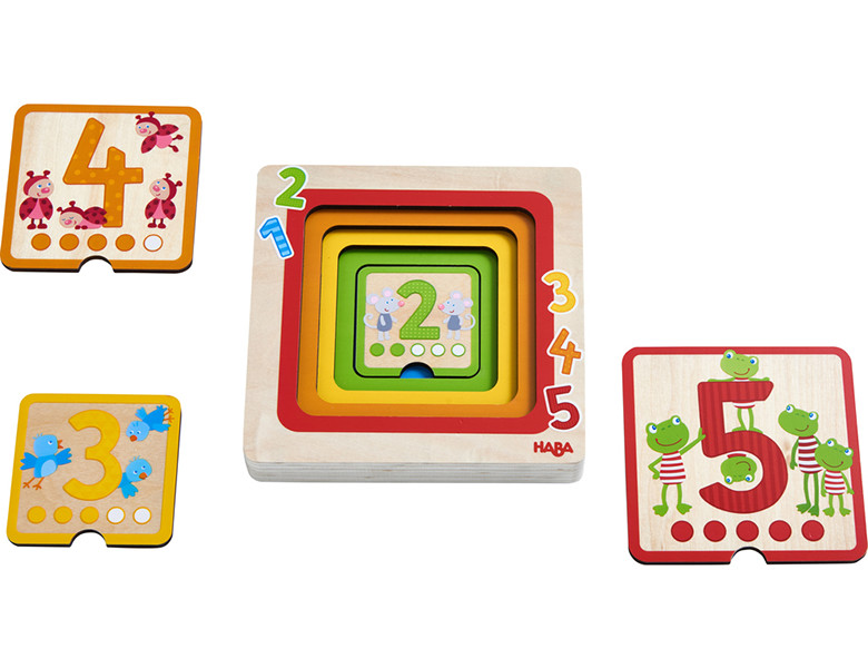 HABA Holzpuzzle Zahlenfreunde – Für Kinder Ab 18 Monaten, Bunt, 15x15 Cm – Lernspiel Für Zahlen, Farben & Tiere