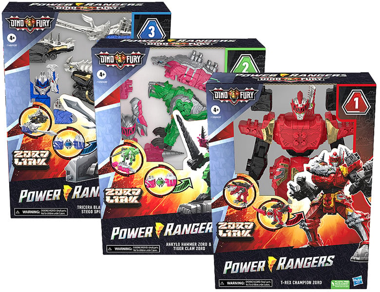 Hasbro Power Rangers Dino Fury Zords mit Zord Link-Verbindungen