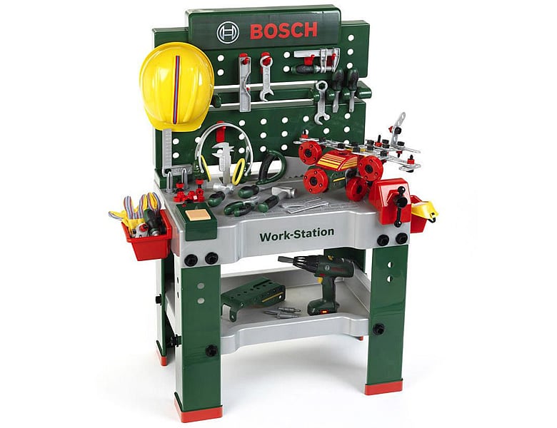 Klein Kinder-Kettensäge Bosch - Kettensäge mit Zubehör - grün/gelb, Enthält  Kettensäge, Schutzhelm, Arbeitsbrille