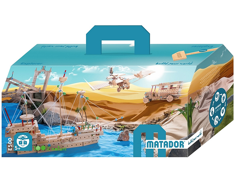 Matador Explorer E222 – Kit Costruzioni In Legno Per Bambini Dai 5 Anni, 222 Pezzi, Martello E Pinza Inclusi, Made In Austria
