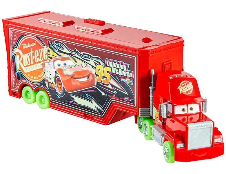 Mattel Disney Cars Glow Racer Mack Transporter Set