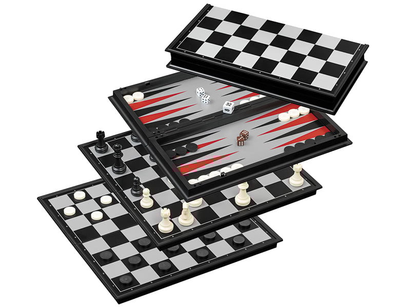 Philos Spiele Schach Backgammon Dame Set Feld 37 Mm