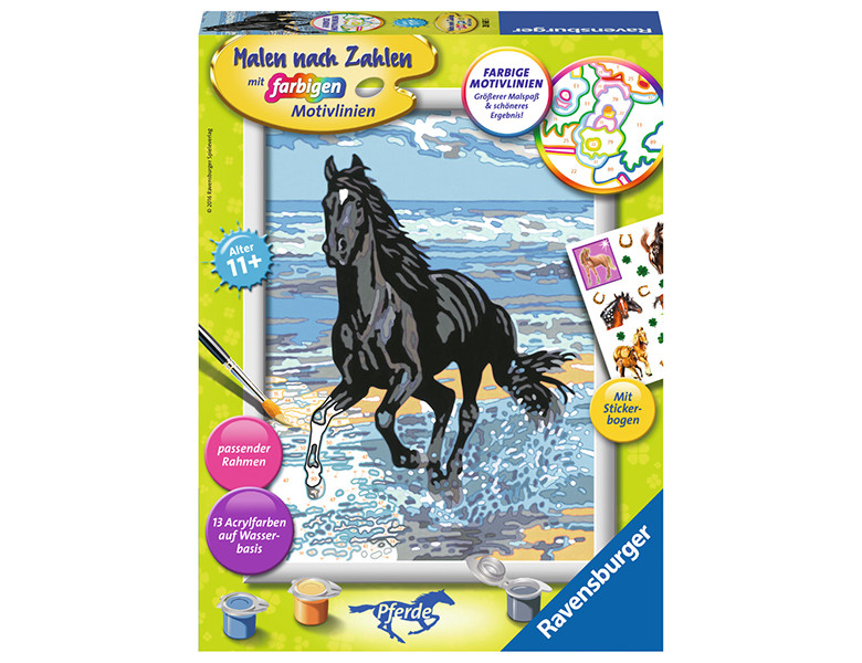 Ravensburger Malen nach Zahlen Farbige Motivlinien Pferd am Strand
