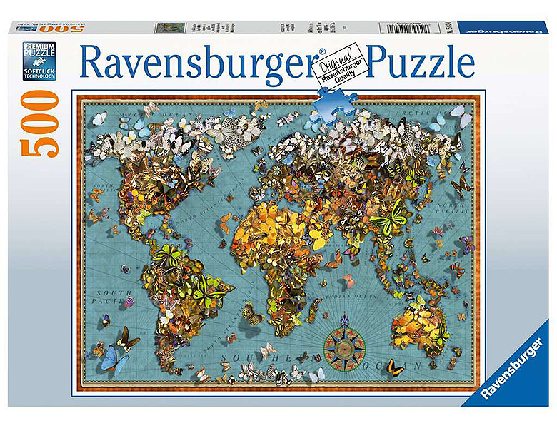 Ravensburger Puzzle Antike Schmetterling-Weltkarte 500Teile