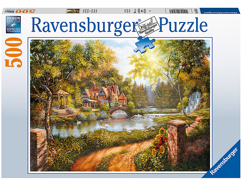 Ravensburger Puzzle 500 Teile Morgens am Hafen Sonnenaufgang Leuchtturm Puzzel 