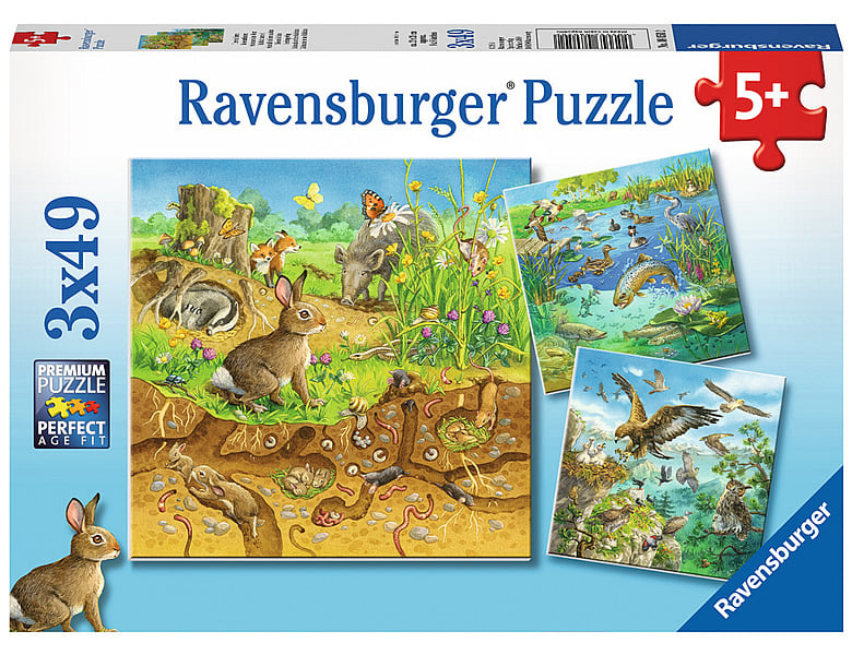 Ravensburger Puzzle Tiere in ihren Lebensräumen 3x49